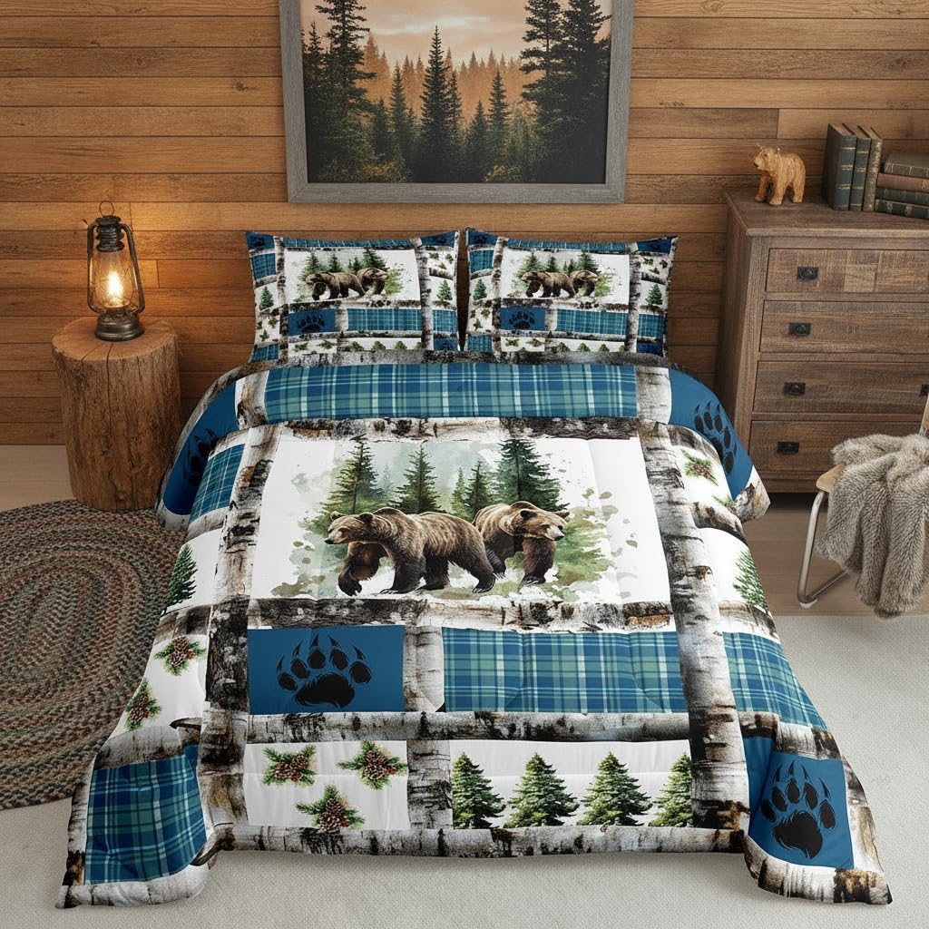 Feelyou Rustic Bear Comforter Set Queen for Kids Boys Girls Bedding Set image 3