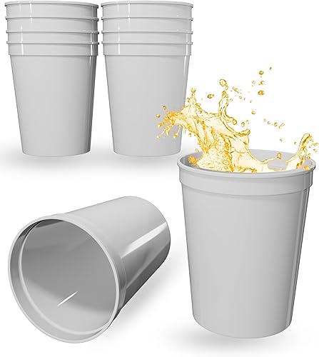 PartyPrints Paquete de 10 vasos de plástico en blanco reutilizables de 16 onzas, vasos de plástico de colores, tazas de fiesta de grado alimenticio,