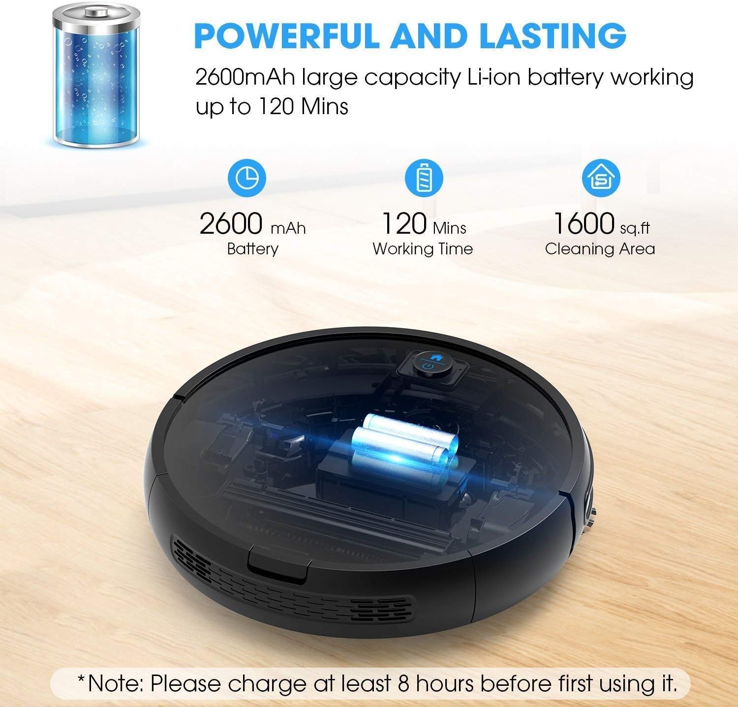 Robot Vacuum Cleaner by KOIOS - I3 80% Higher Suction Robotic Vacuum Cleaner with Self-charging & Drop-sensing Technology, HEPA Filter for Pet Fur, 2600mAH Battery Long Time Floor Cleaner