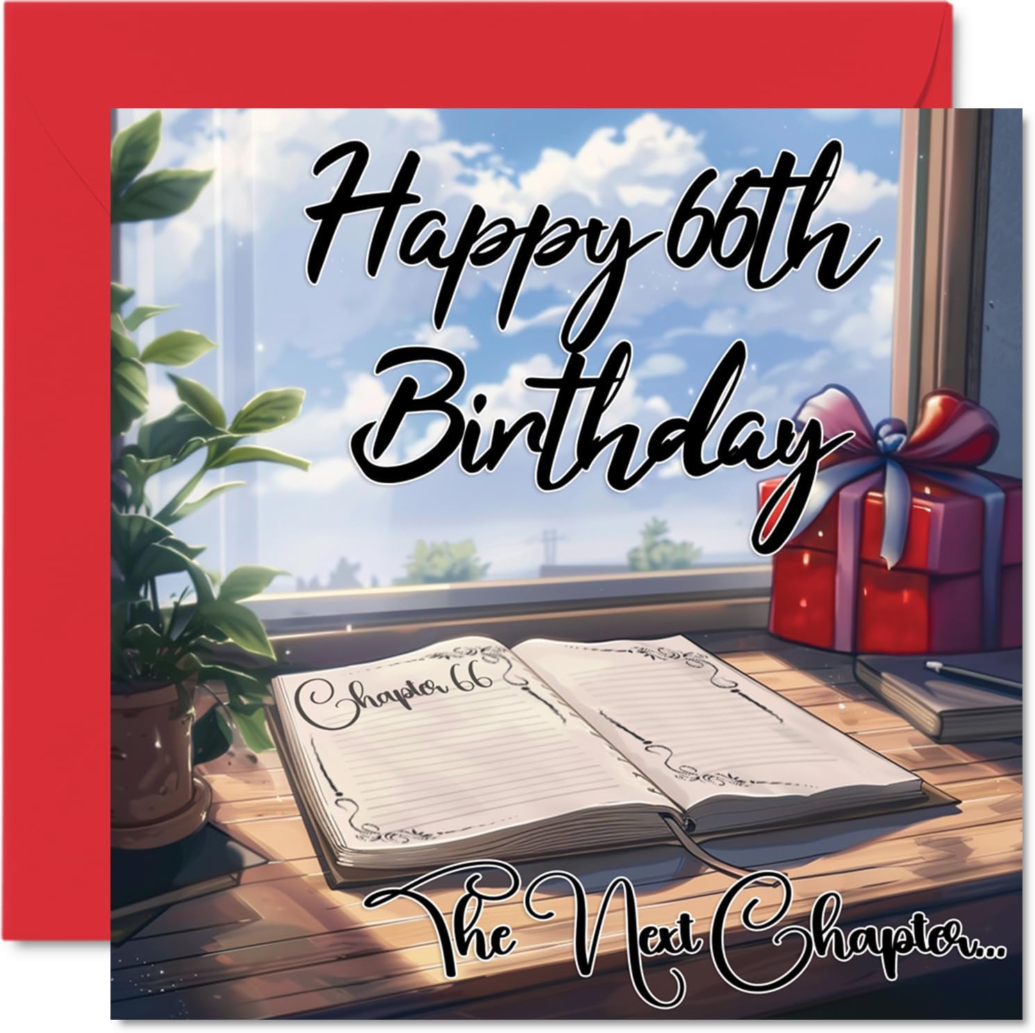 Stuff4 Anime 66th Birthday Cards for Woman Men - The Next Chapter - Happy Birthday Card for Dad Mom Grandpa Nanny Grandma Gran Uncle Aunt Cousin, 5.7 x 5.7 Inch Bday Greeting Cards