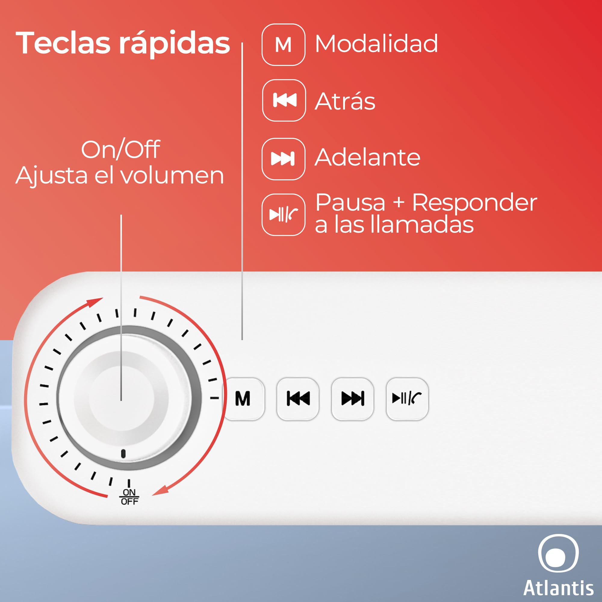 Atlantis Soundbar 20 W, Conector Jack 3,5 mm + Bluetooth 5.3, batería 2400 mAh, Radio FM, Altavoz para PC, portátil, TV, Smartphone. Dimensiones: 420 x 60 x 74 mm. Color: Blanco. P003-C0820-B