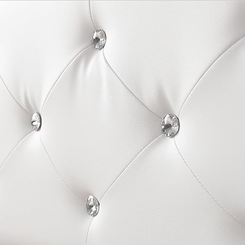 Miniatura 17 de Keyluv Moderno marco de cama Queen tapizado con luces LED, base de cama de piel sintética de bajo perfil, cabecera capitoné ajustable con botones de