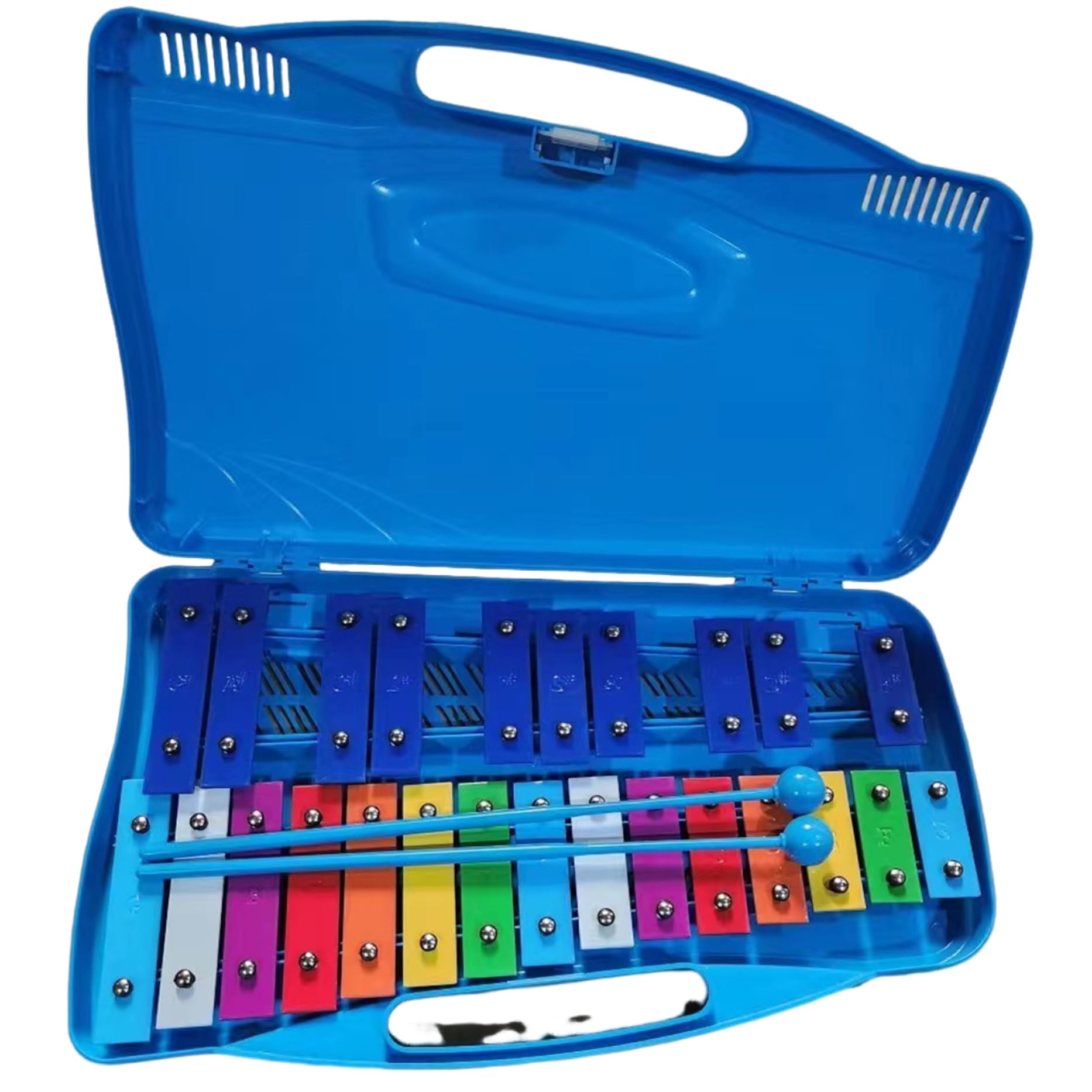 Xylophone 25 Notes En Aluminium Pour Enfants - Boîte De Rangement Jaune, Touches Colorées, Instrument Débutant