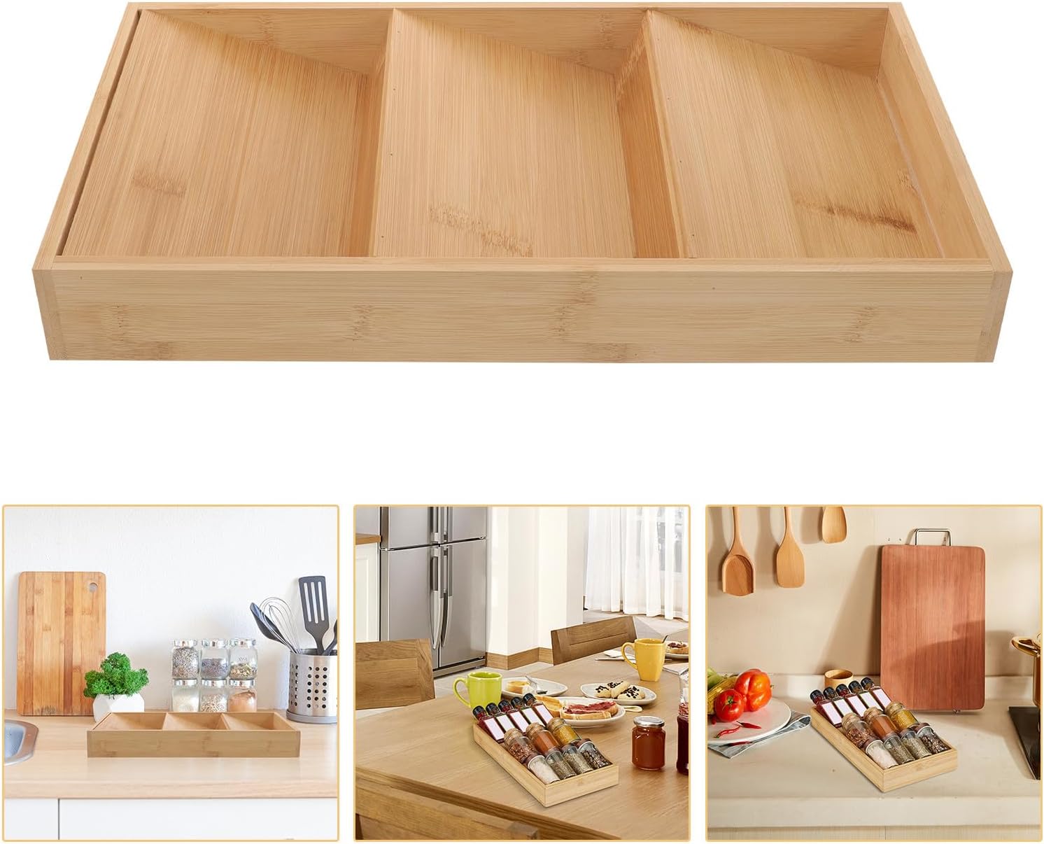3-tier Spice Rack Organizer for Kitchen Counter and Cabinet, Seasoning Rack with Drawer Storage, Condiment Holder for Pantry and Cooking Tools