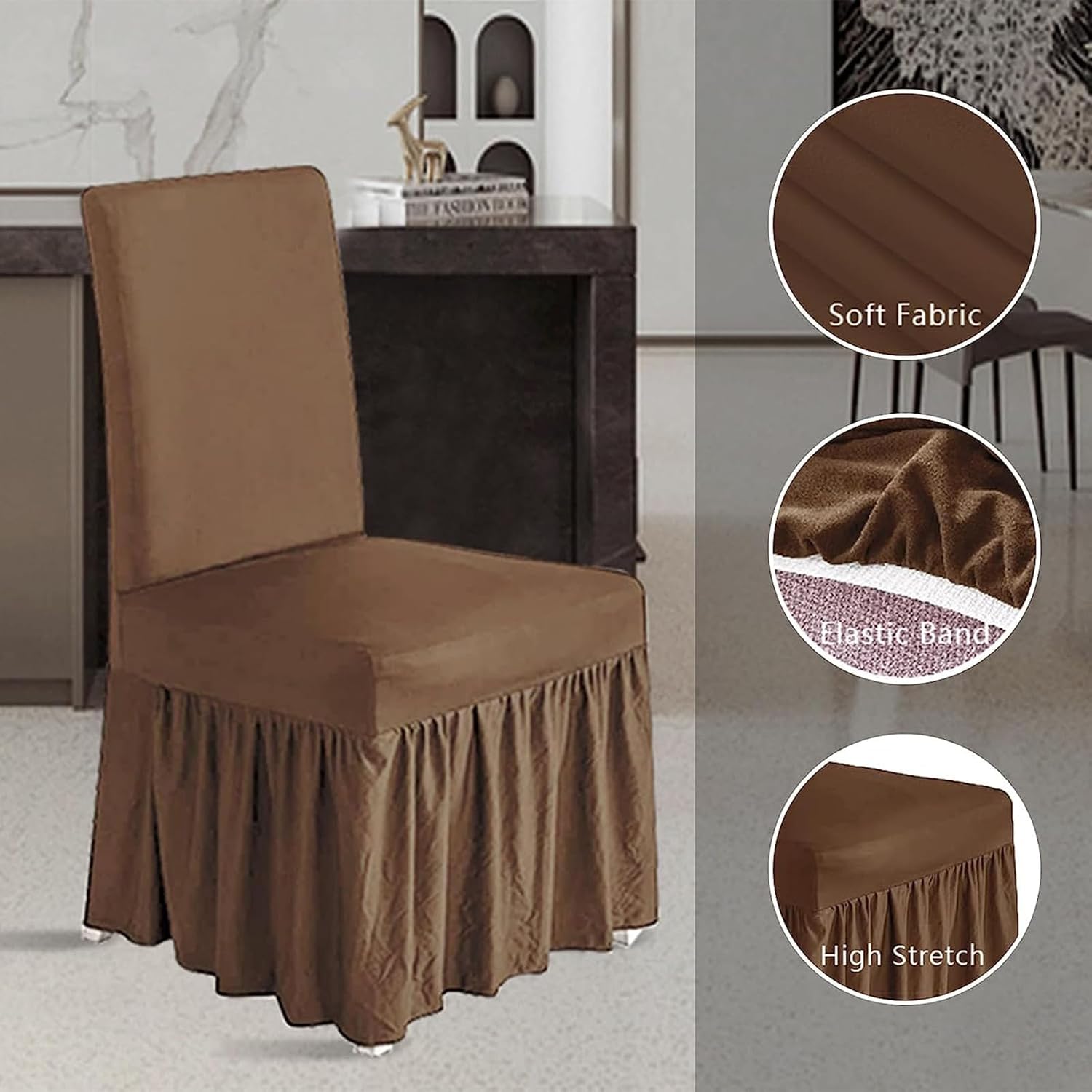 N/A Stretchy Universal Chair Covers for Dining Room Set of 2/4, Dining Chair Slipcover with Skirt, Washable Seat Covers Protector, for Home Decor/Party,I,2pack