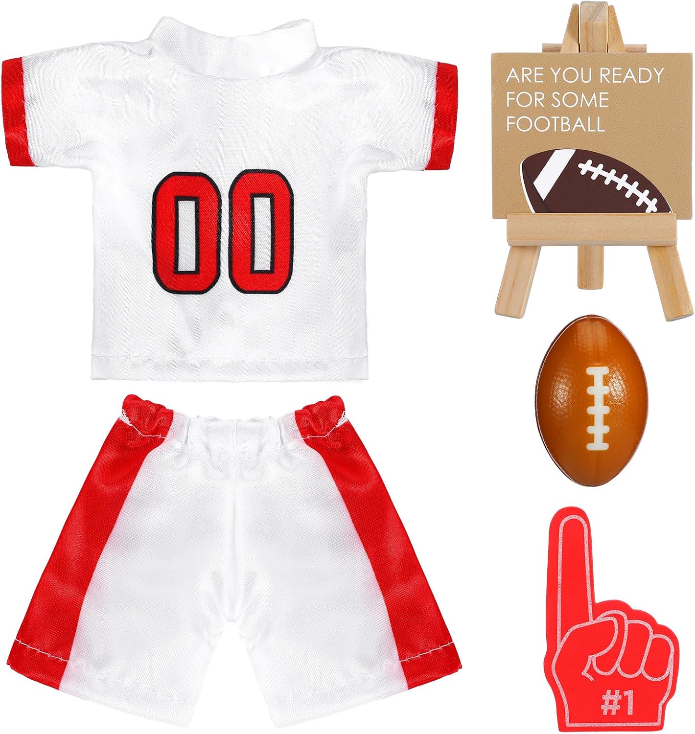 Outus 5 Pcs Christmas Elf Football Outfit Jersey Display Stand Foam Finger