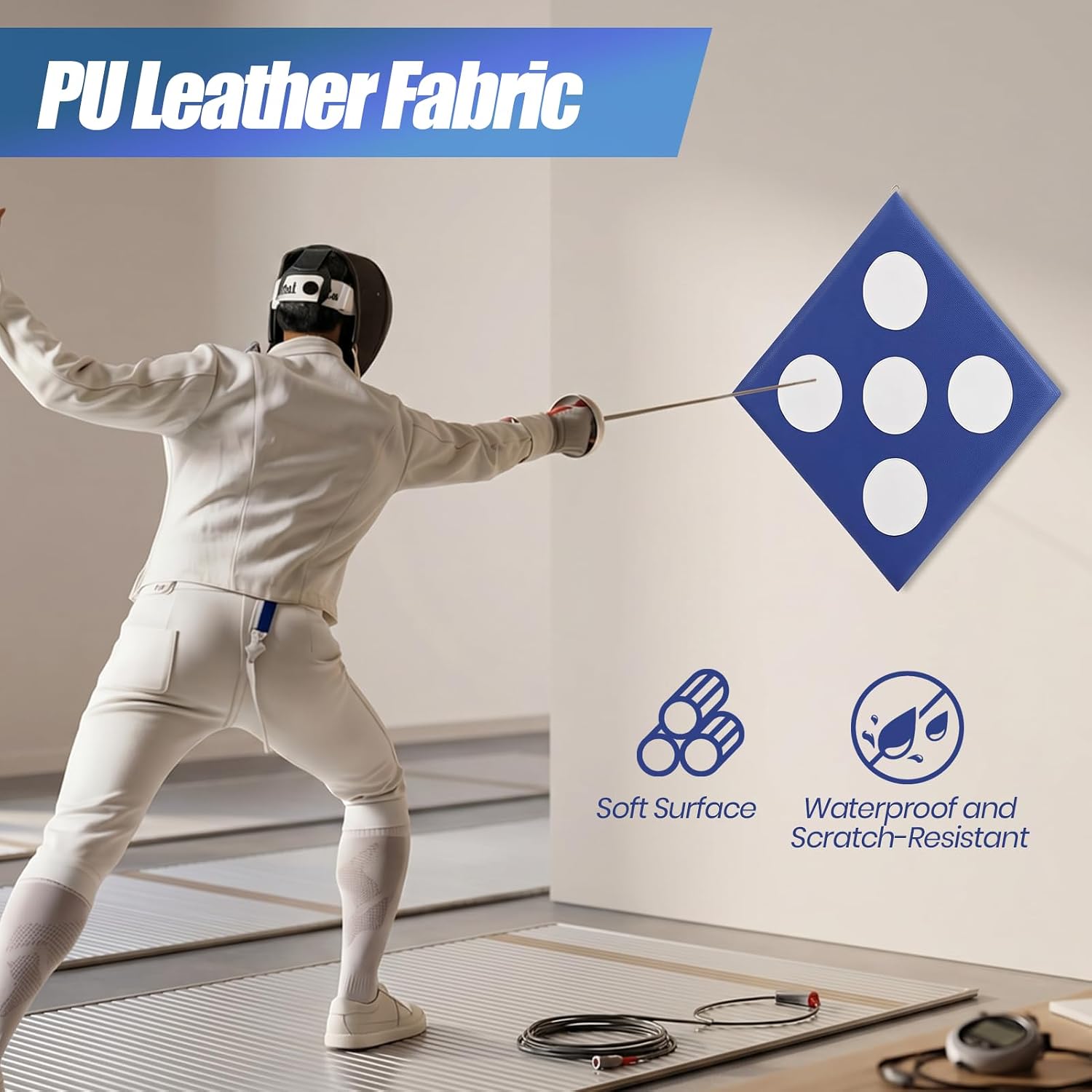PU Leather Wall-Mounted Fencing Target, Square Fencing Train with Bullseye Reinforced Strike Zones for Saber Foil and Epee, Practice Skill Improvement Equipment for Clubs Home Training
