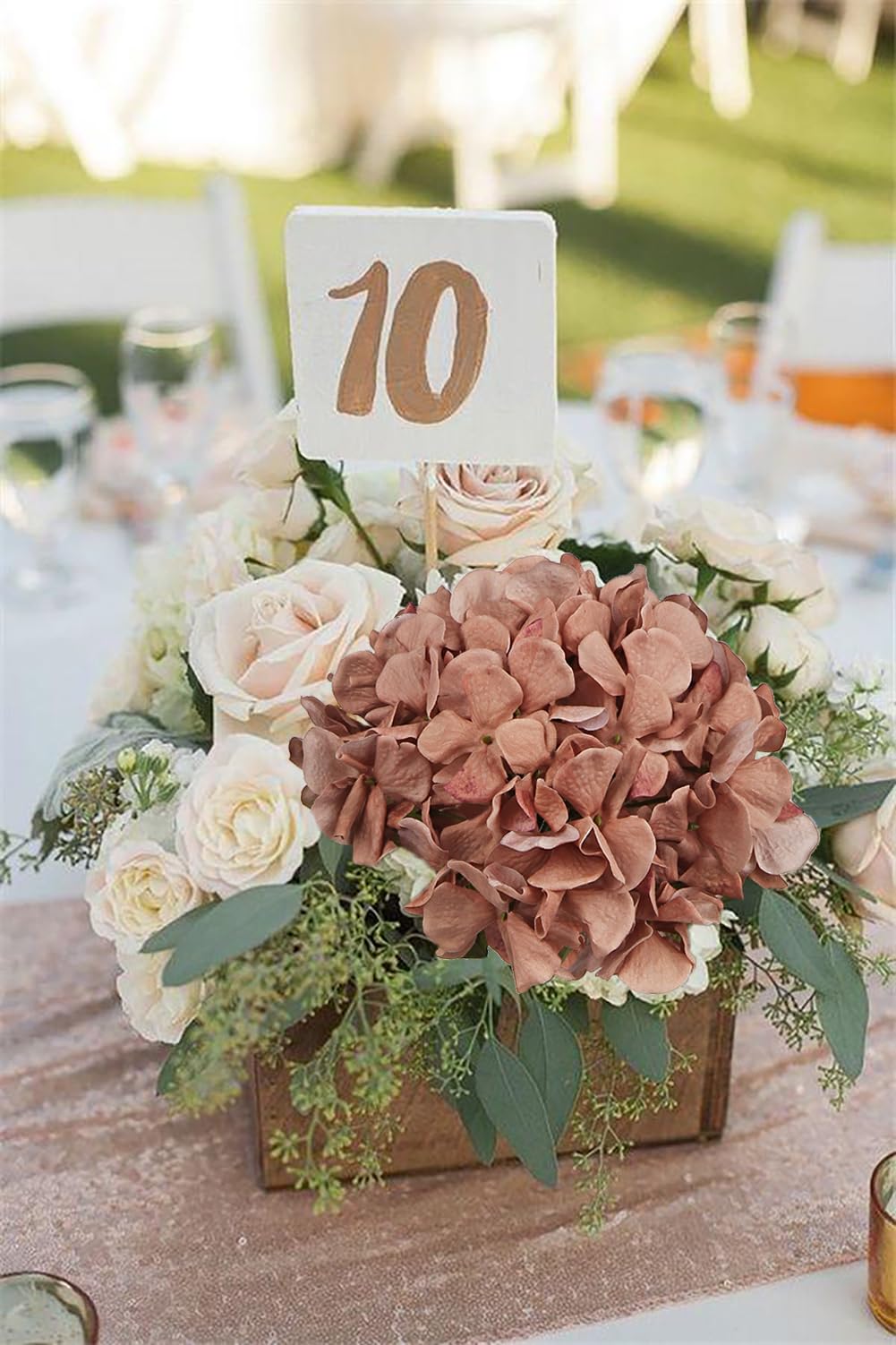 Hollyone 4 pcs Brown Hydrangea Artificial Flowers with 16.9'' Long Stem, Fake Flowers Dried Flowers - Image 4