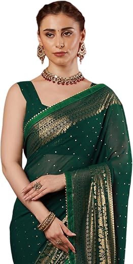 SIRIL Women's Georgette Foil Printed Saree with Unstitched Blouse Piece