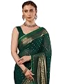 SIRIL Women's Georgette Foil Printed Saree with Unstitched Blouse Piece (4402S3154_Dark Green)
