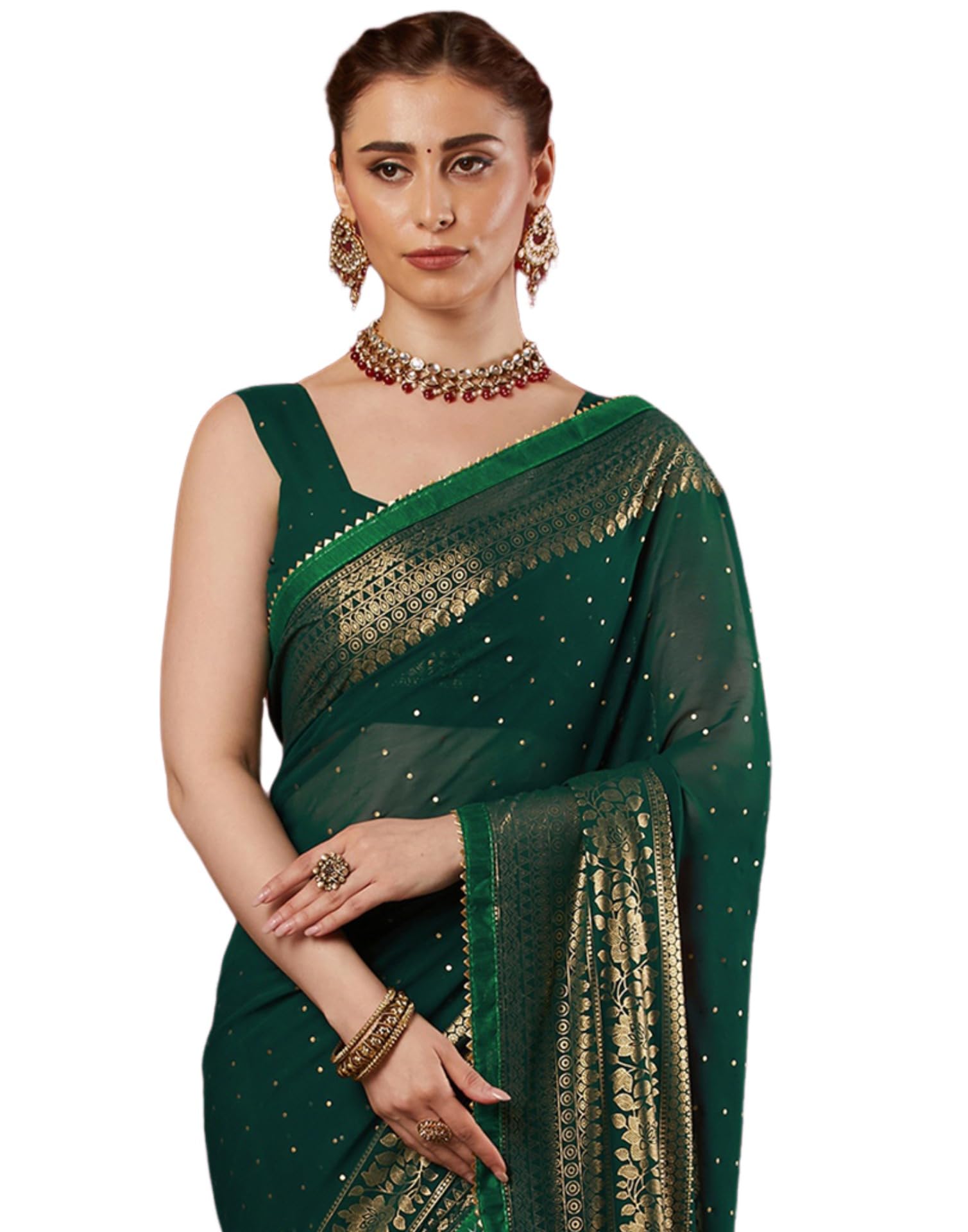 SIRIL Women's Georgette Foil Printed Saree with Unstitched Blouse Piece