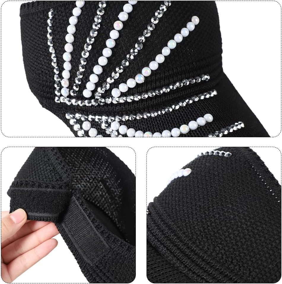 Women Rhinestones Sun Visor Hat Bling Sport Visor Cap Summer Breathable Beach Hat Adjustable Ponytail Golf Cap