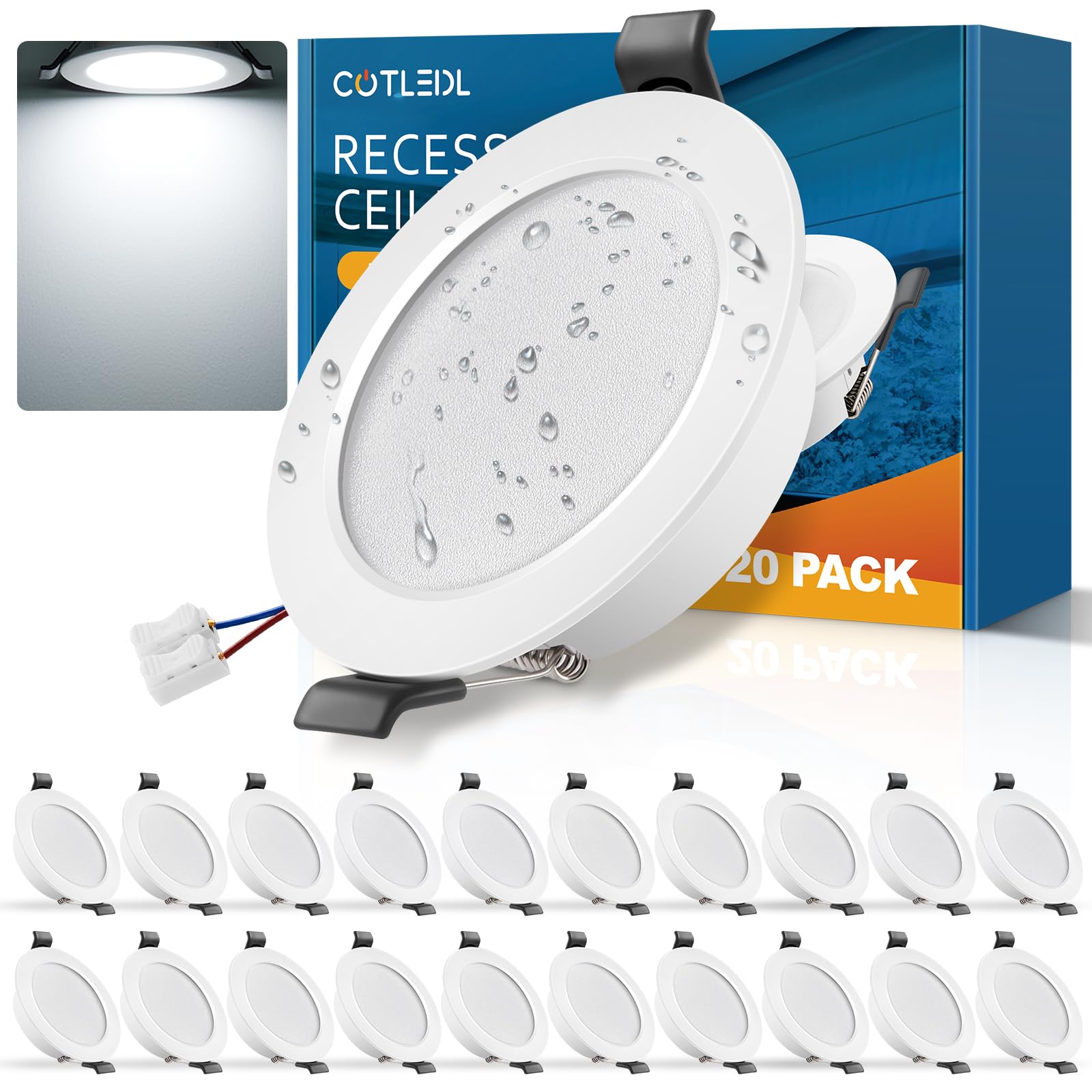 20er LED Einbaustrahler 230V Flach, 5W Spots 450LM IP44 Bad Einbauleuchten, 68-80mm EinbauØ Deckenspots,Kaltweiß 6000K Einbaustrahler LED Spots Deckenleuchte für Badezimmer Wohnzimmer