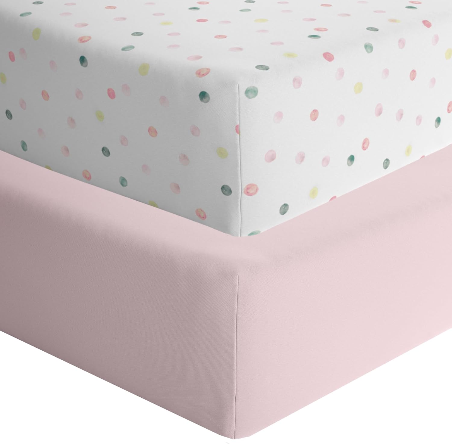 Featherhead™ 2-Pack Fitted Crib Sheets - 100% Cotton - 52" x 28" x 9" for Standard Crib and Toddler Mattress (Jersey Pink Polka)