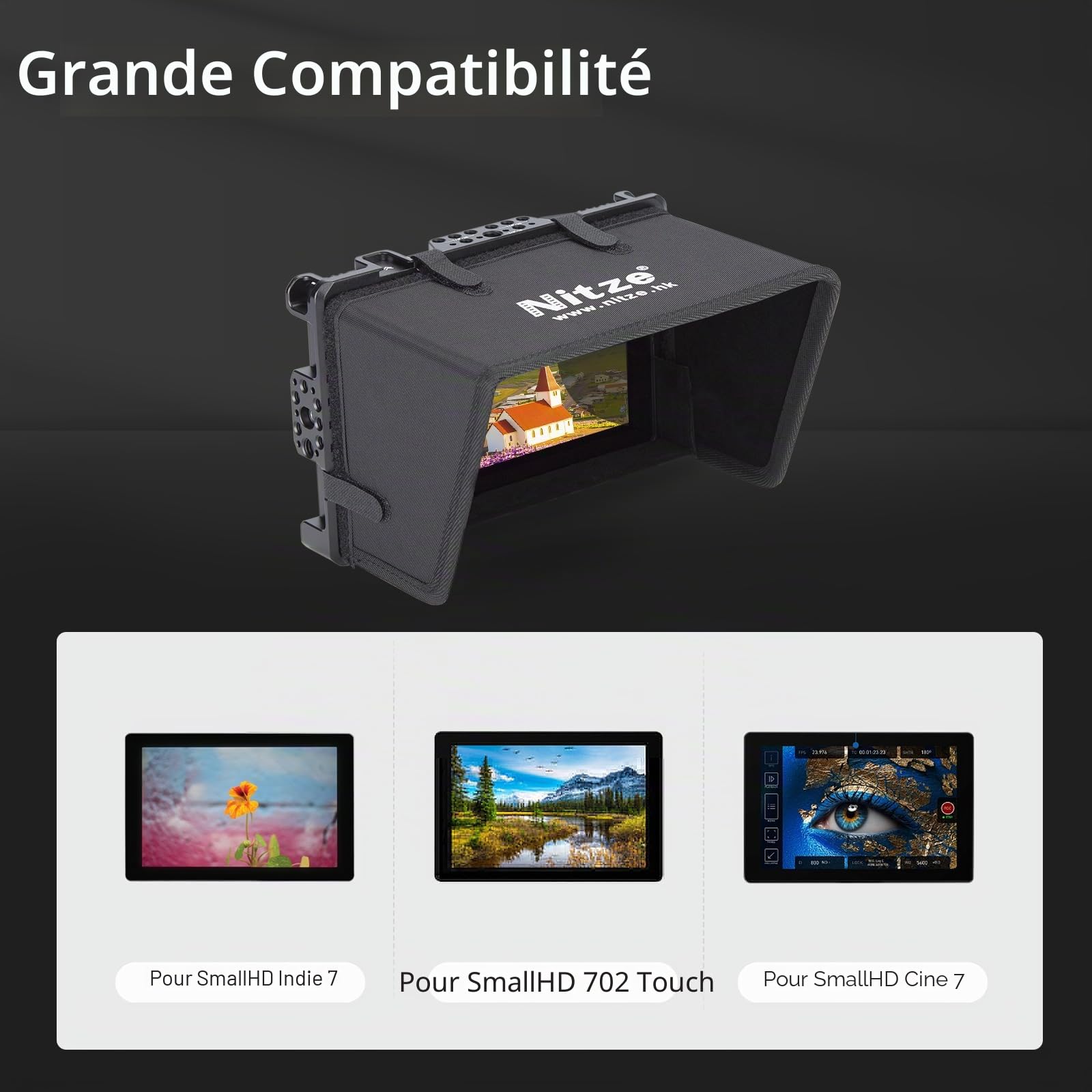 Nitze Cage pour Moniteur SmallHD Indie 7/702 Touch 7" avec Pare-Soleil - JT-S02B