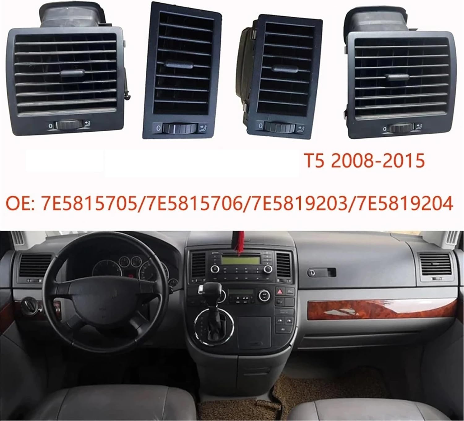Air Conditioning Vent Grille Outlet Compatible with VW T5 2008-2015 Air Condition Outlet Air Vent 7E5819204 1QB 7E5815705 Compatible with T5(Middle Left Right)