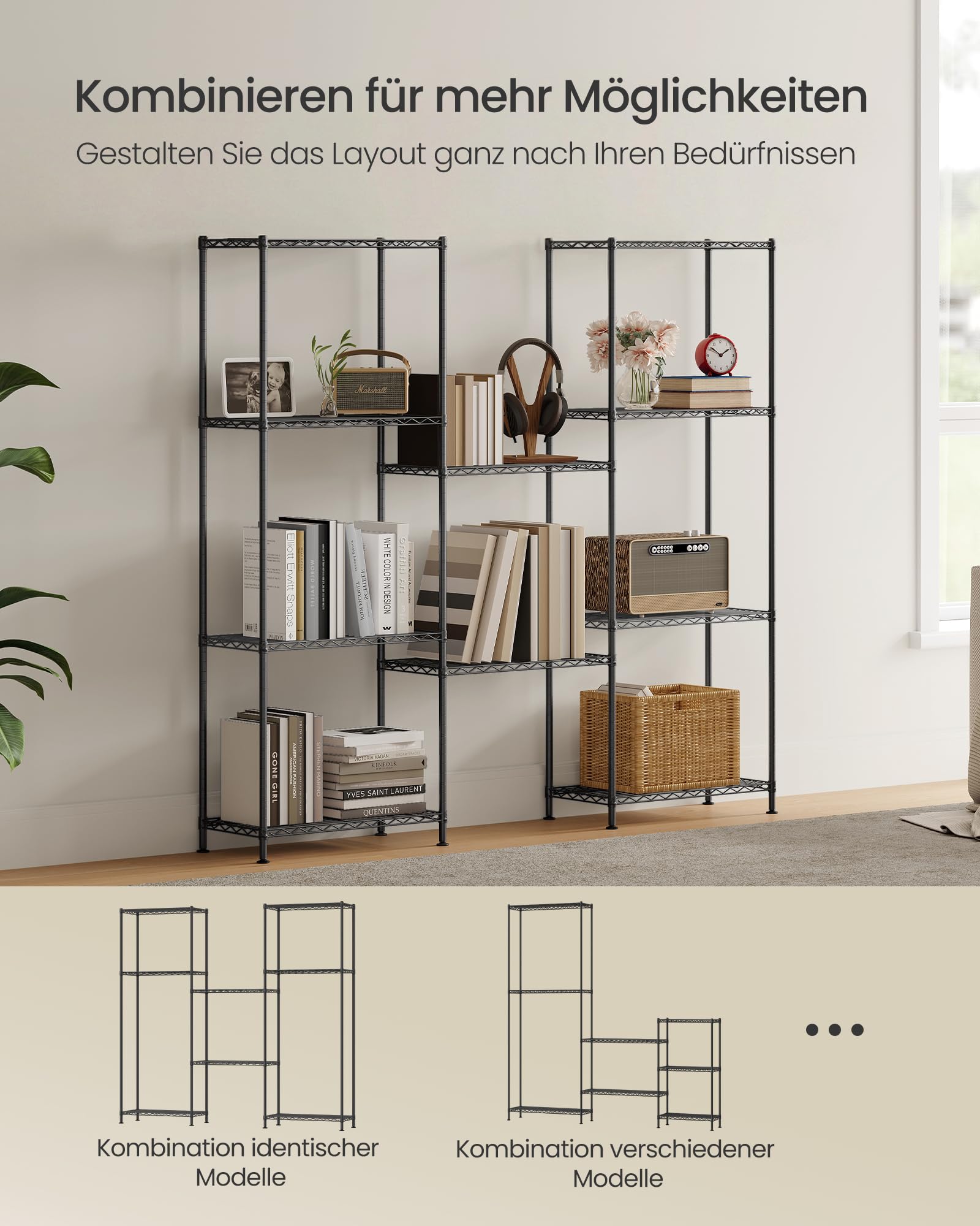 SONGMICS Regal, Metallregal, höhenverstellbare Ablagen, Aufbewahrungsregal, Standregal für Garage Schlafzimmer Wohnzimmer, 5 Ebenen, 30 x 60 x 161 cm, tintenschwarz LGR165BH01