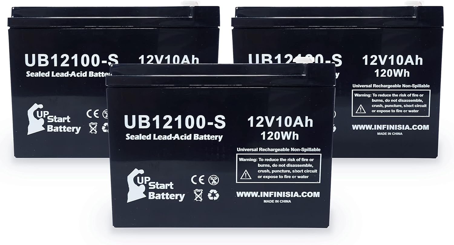 3 Pack 12V 10Ah Replacement for Neuton CE6 Battery - 36V 10AH UB12100-S Battery for Neuton Mowers, Electric Lawn Mower Batteries, SLA Sealed Lead Acid AGM