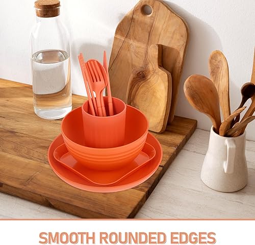 Miniatura 9 de 1 juego de cubiertos de viaje para juegos de microondas, lavavajillas, tazón apto para platos inastillables, vajilla portátil, vajilla para el