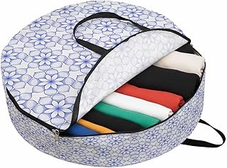 Storage Bag Blue Abstract Floral Round Storage Totes Bins Closet Organizers with Zippers & Handle Modern Art Flower Clothes Storage Container for Bedroom Dorm Space Saving Packing Supplies Moving Bags