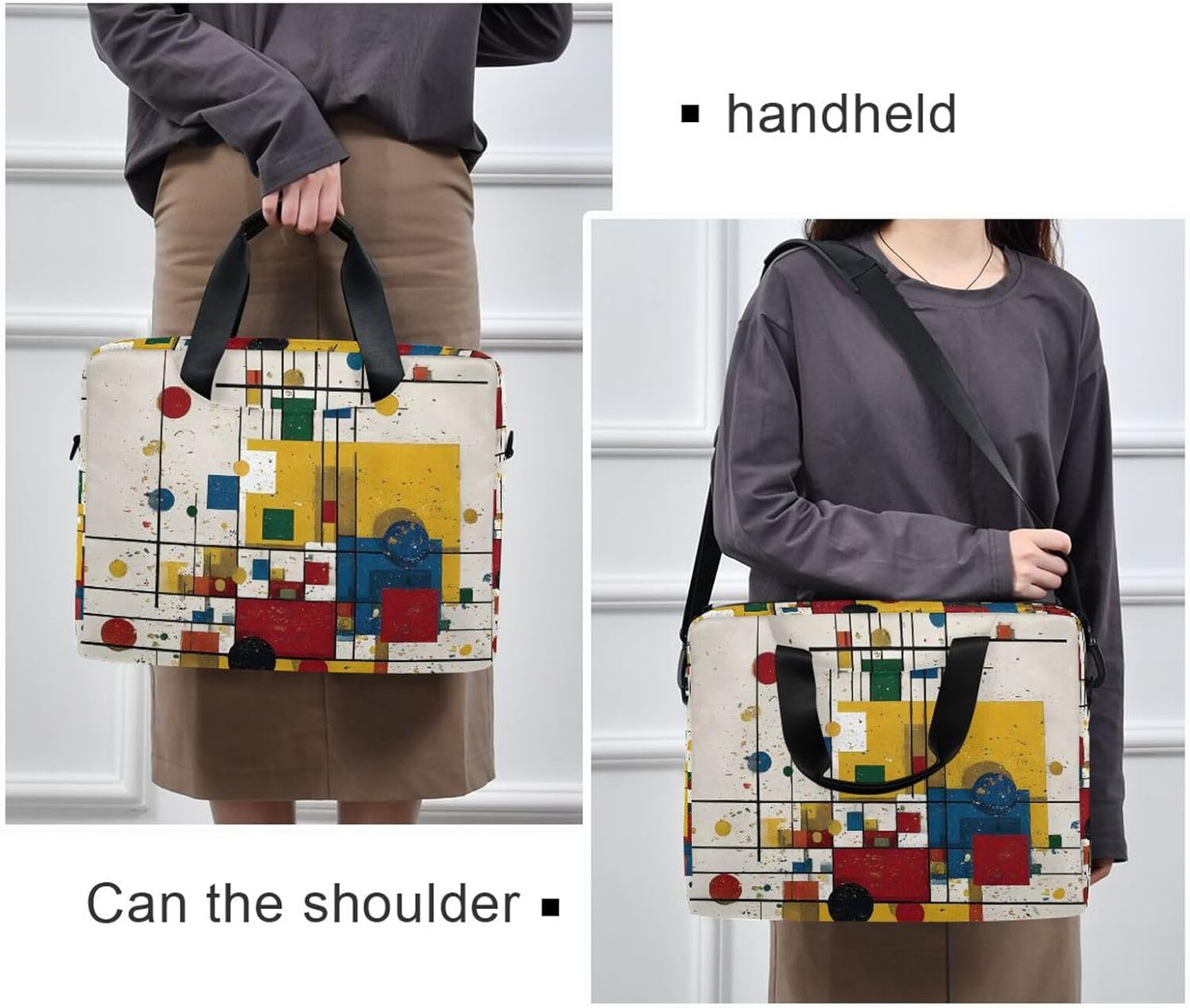 Abstract Art Print Laptop Shoulder Bag Sleeve Case with Multi-Pockets Messenger Bag Briefcase Fits 13-16 in Laptops Tablets