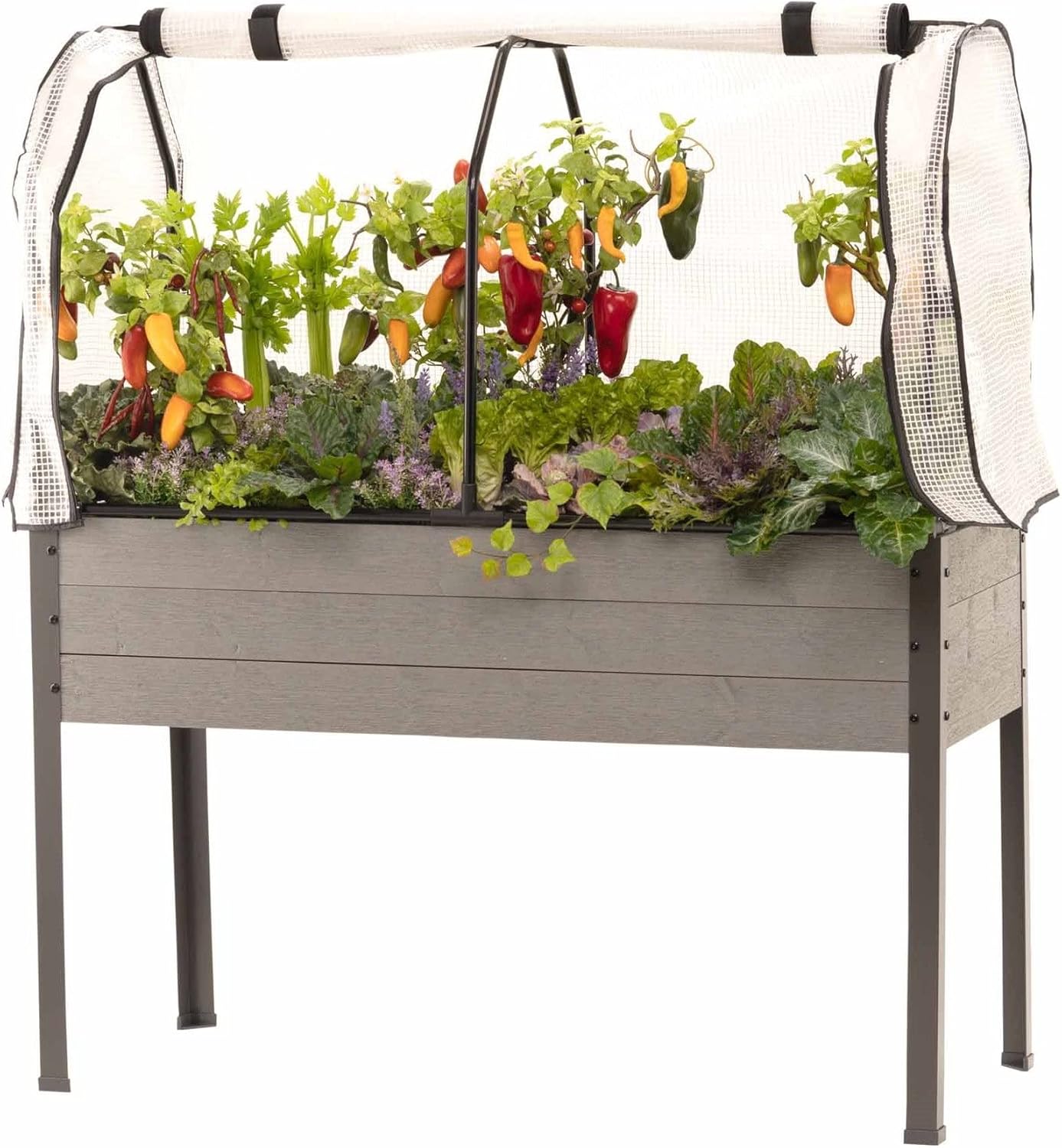 CedarCraft Elevated Spruce Planter (21" X 47" X 30"H) with Greenhouse Cover - Perfect for Deck, Patio or Backyard Gardening. Grow Fresh Vegetables, Herb, Flowers. Made in Canada.