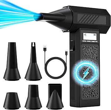 Yizhet Cordless Air Duster, 130,000 RPM High-Speed Rechargeable Compressed Air Duster with 5000mAh Battery, 4 Speeds, 5 Nozzles & LED Light for Computer Cleaning, Car Interior and Home Dusting