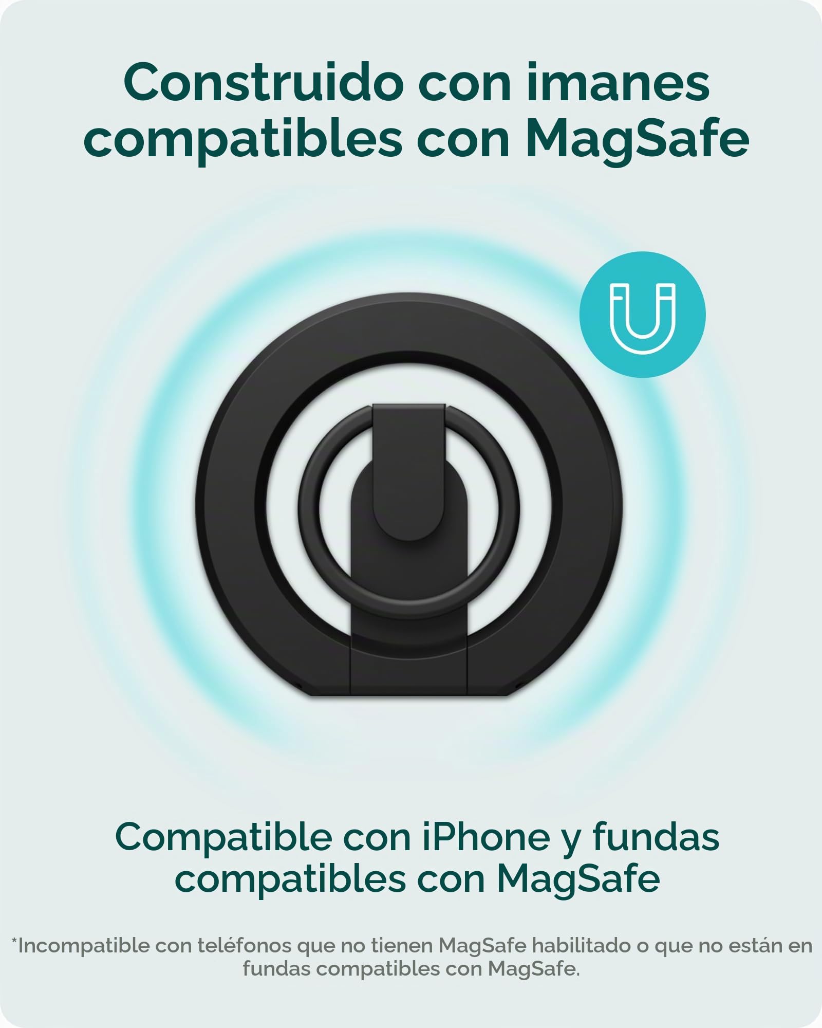 Mous Anillo Magnetico Compatible con MagSafe y Pixelsnap - Ring y Soporte Movil para iPhone 17/16/15/14, Pixel 10, S26/S25 Series