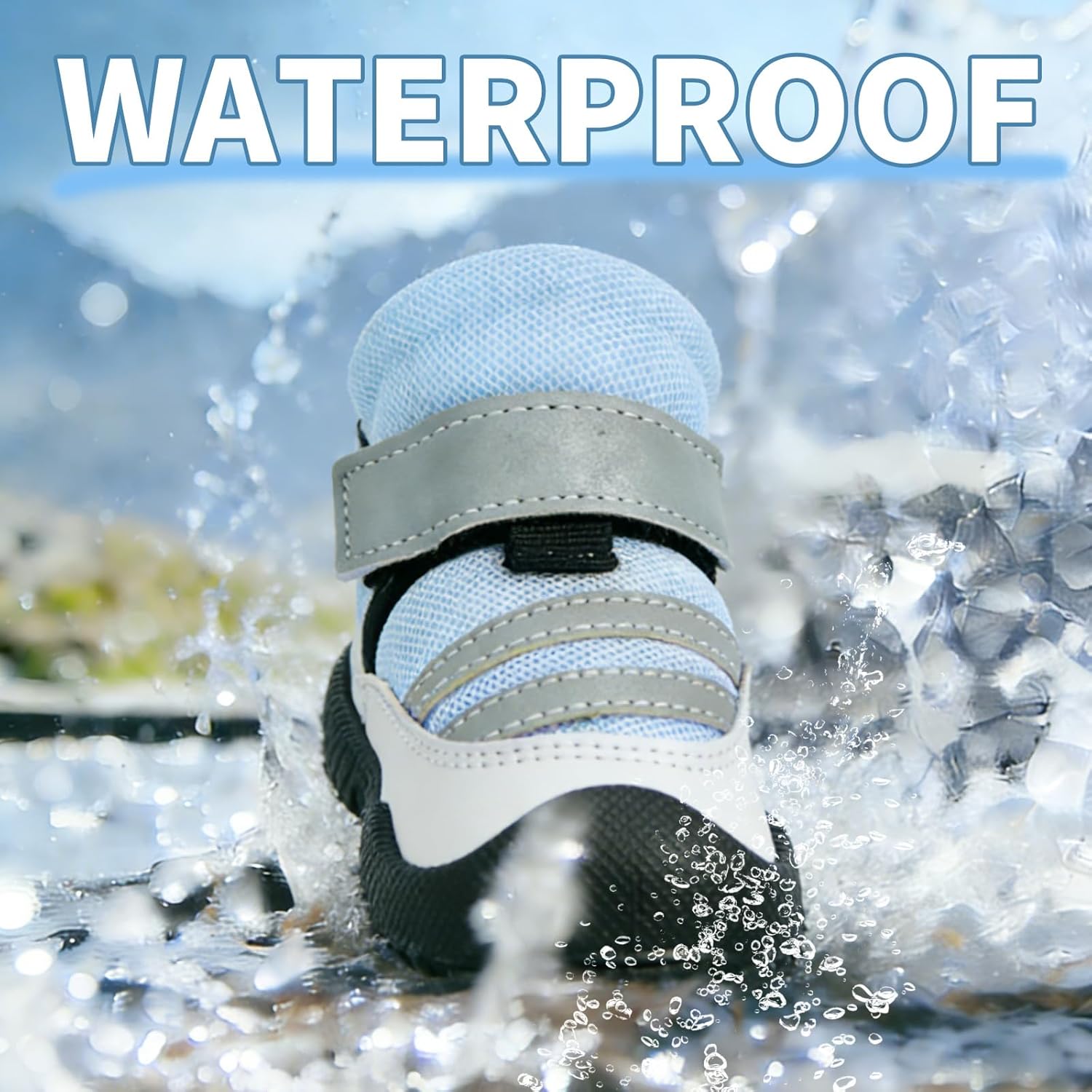 Dog Boots, Waterproof Dog Shoes with Reflective Straps, Rugged Anti-Slip Sole Paw Protectors for Medium Large Dogs, Breathable Pet Booties for Hot Pavement, Snow, Hiking, 4Pcs