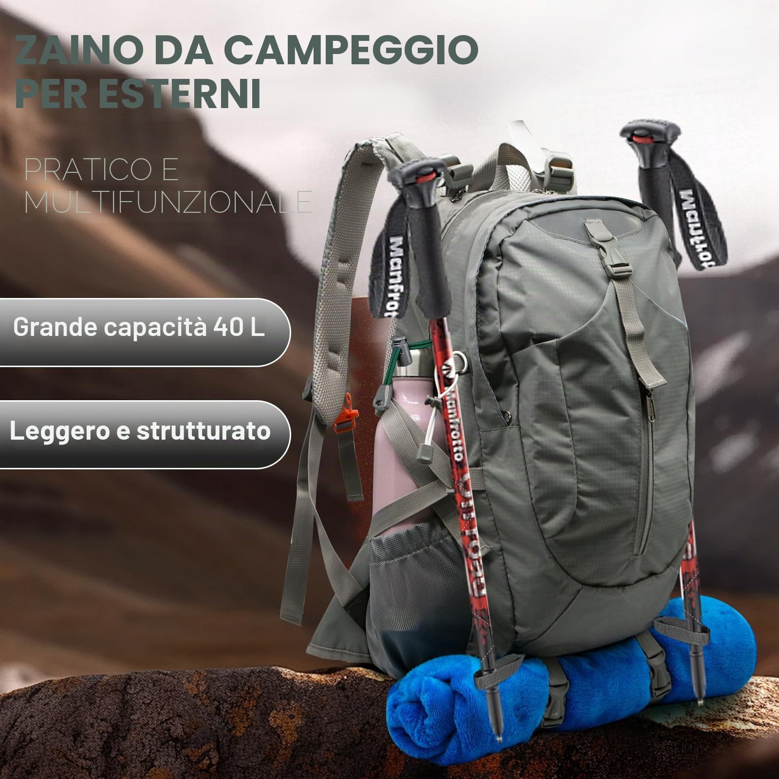 Long Keeper 40 Litri Zaino Trekking Uomo Donna Leggero Zaino Montagna Alpinismo Impermeabile Porta PC 15.6 Pollici Zaino Outdoor per Equitazione Campeggio Viaggio