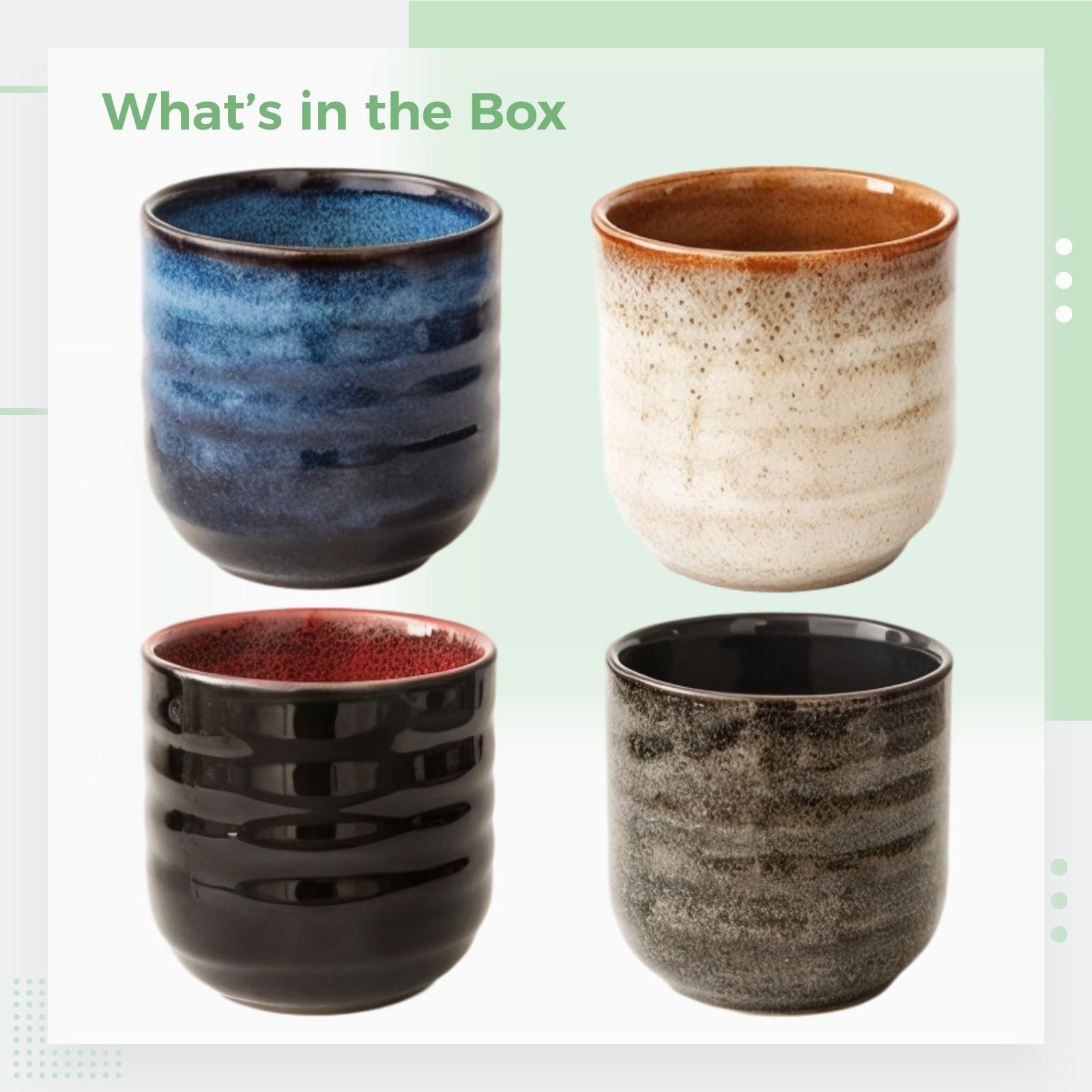 Juego de 4 tazas de té de porcelana japonesa, esmalte degradado de cerámica, resistente al calor, apto para lavavajillas, ideal para bebidas frías o calientes, uso doméstico y restaurante