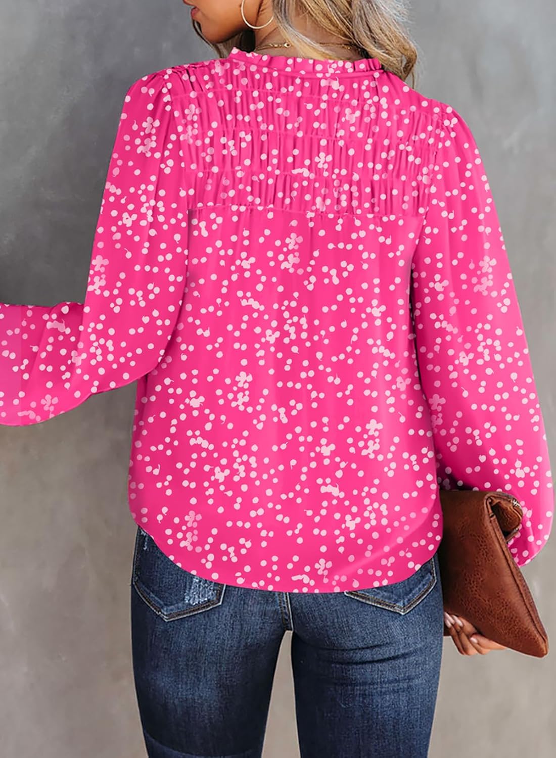 BLENCOT Women's Casual Boho Floral Print Chiffon Blouses Smocked V Neck Long Sleeve Loose Tops Shirts - Image 2