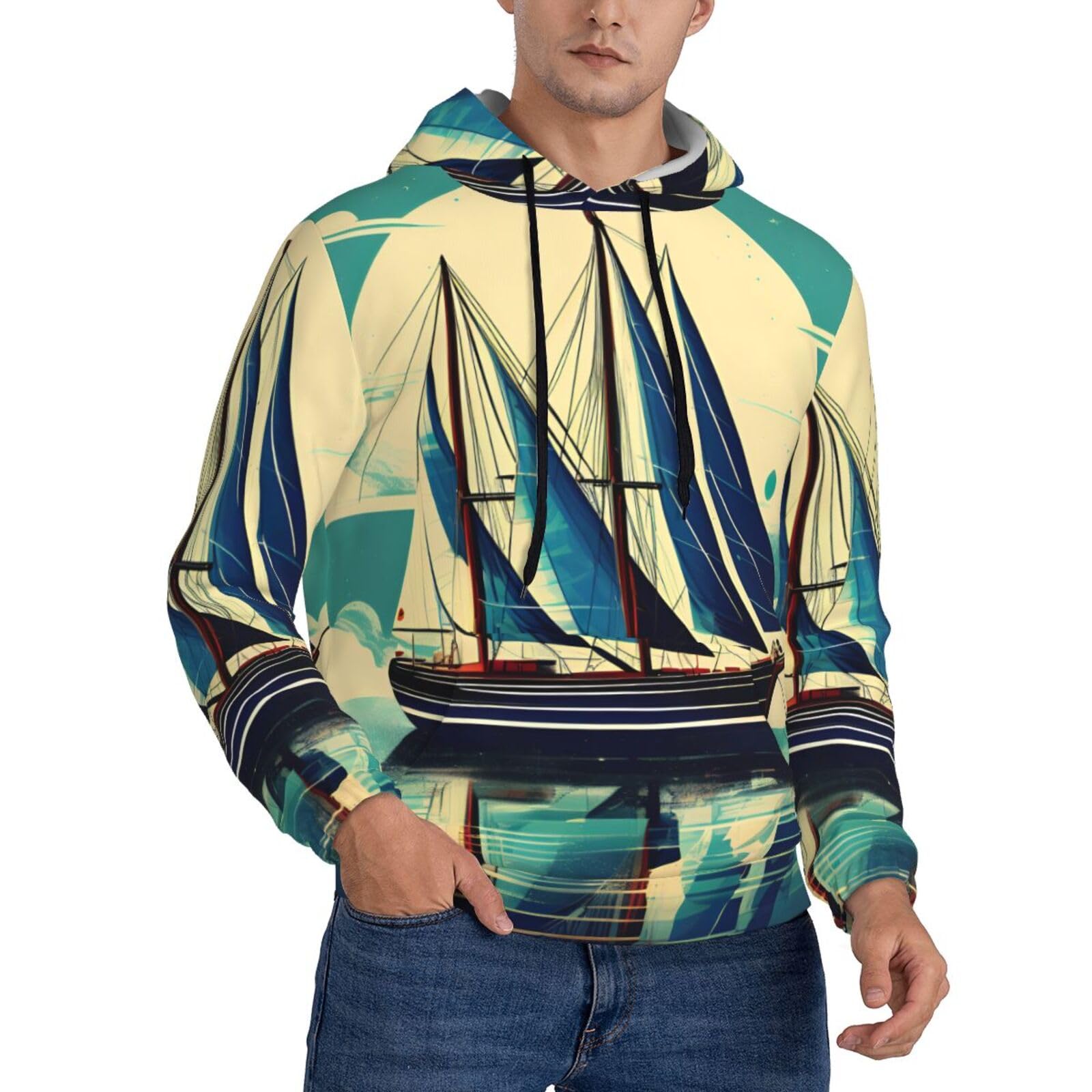 Sweat à capuche imprimé bateau pour homme, l'élégance de la superposition - 7
