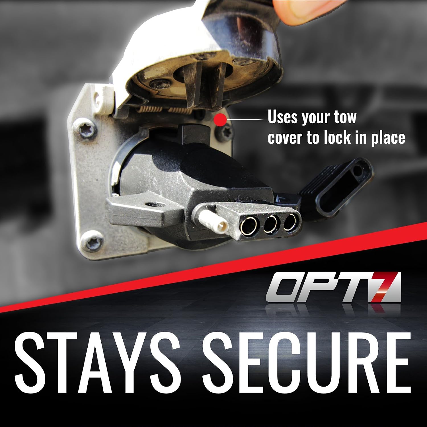OPT7 Weatherproof 7 Way Flat Blade to 4 Way Pin Adapter w/Secure Tab - for Trailer Tow Hitch and Redline Tailgate LED