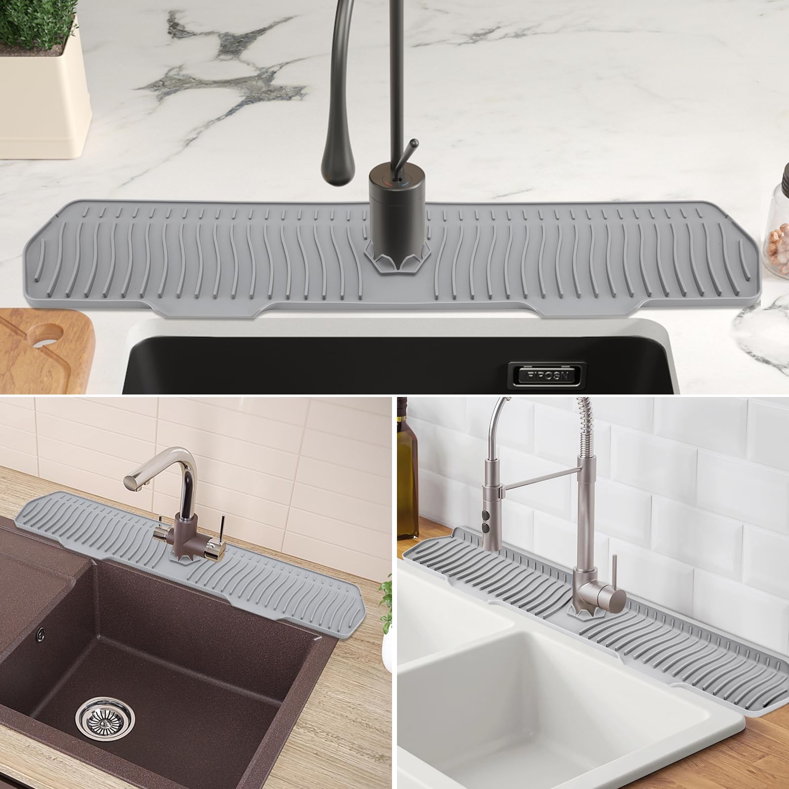 FOSFUKEER Paraspruzzi Per Lavello Da Cucina In Silicone - Lunghezza 75 Cm, Grigio, Multifunzionale Per Asciugatura E Protezione - Foto 3