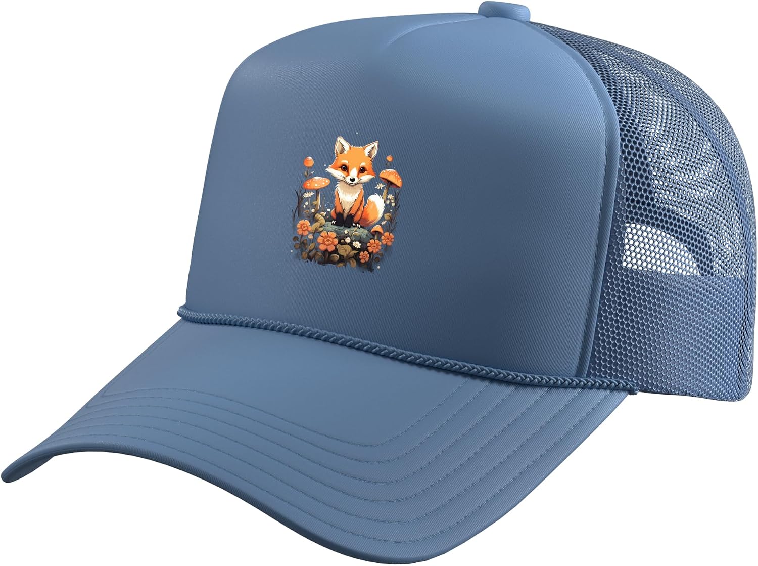 Mushroom Fox Kawaii Cottagecore Aesthetic Trucker Hat with Adjustable Mesh Back