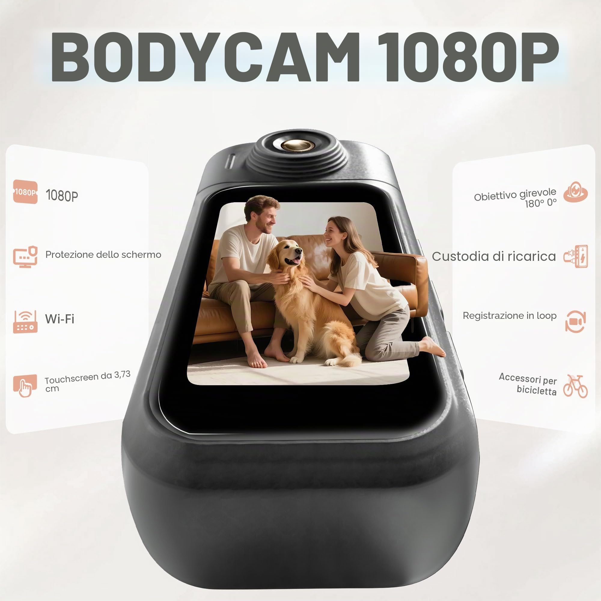 Action Cam,Bodycam 1080P,Mini Action Camera,Telecamera Sportiva Impermeabile 30M,Telecamera portatile,Display Touchscreen da 1,47'' Videocamera da Casco per Motociclista