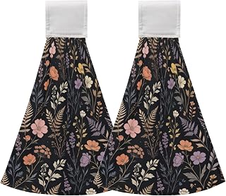 Vintage Wildflower Hanging Kitchen Hand Towel 2 Set, Decorative Absorbent Microfiber Dish Towel for Farmhouse Kitchen Decor