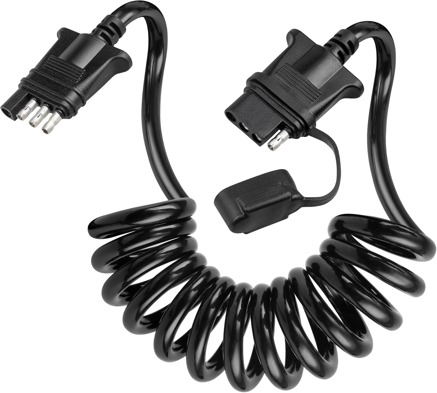 Oyviny 4 Way Flat Trailer Extension Coiled Cable 5 Feet 4 Pin Male and Female Wiring Harness 18AWG 60" Stretchable Coiled Extension Wiring Cable with PU Sheath Dust Cover Plug & Play Extension