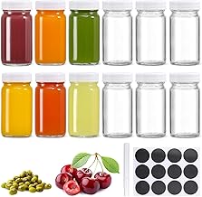 KAHEIGN 12 Pieces Glass Jars with Airtight Lid, 60 ml Clear Juice Shot Bottle Reusable Wide Mouth Jar for Ginger Wellness Shot Juices Samples Whiskey (White)