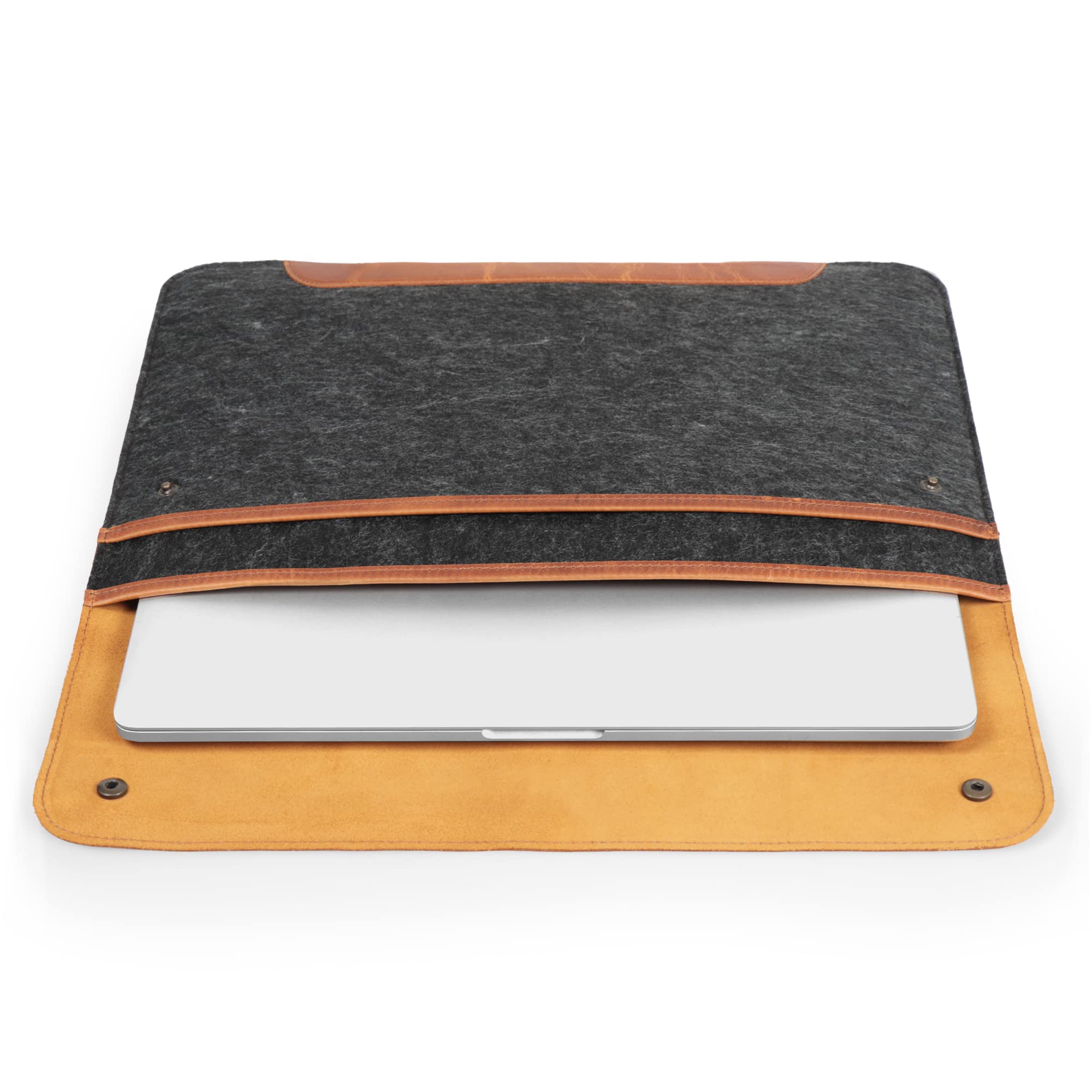 MegaGear Funda de Cuero Genuino Compatible con MacBook Pro 14 y MacBook Air 13-13.6 (M5-M1) – 2020-2026, Camel