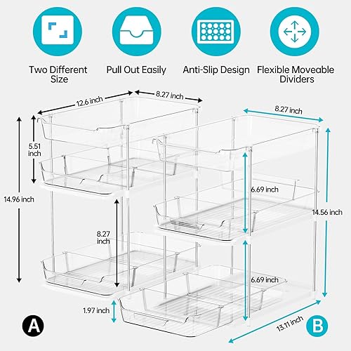 Miniatura 2 de Delamu 2 juegos de organizadores y almacenamiento de 3 niveles para debajo del fregadero, organizador de despensa apilable multiusos y