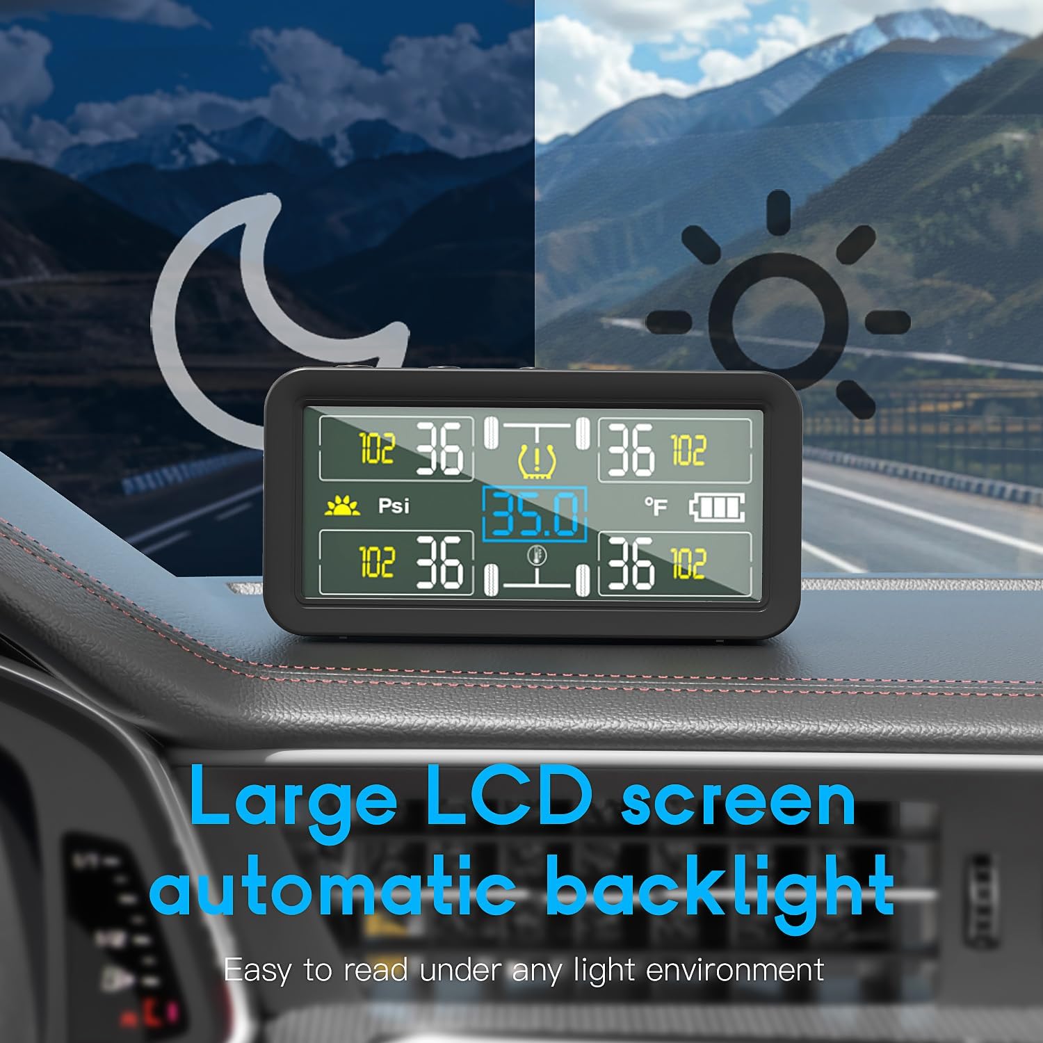 Tire Pressure Monitoring System 2026 Upgrade,4-inch Large-Screen Digital Display with Backlight,TPMS with 4 Tire Pressure Sensors 0-9.9BAR,6 Alarm Modes for RV/Trailer/Truck/SUV（0-144 PSI）