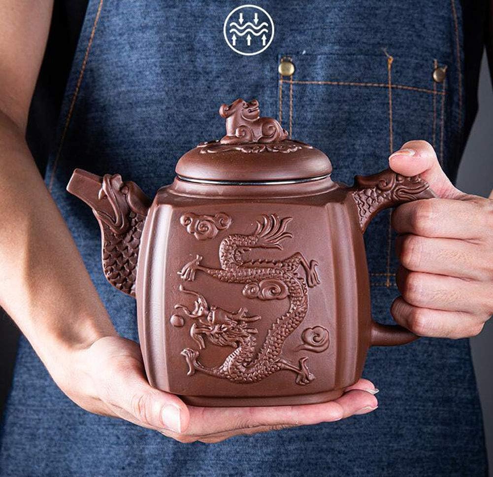 Maya Star Chinese Handmade Yixing Purple Clay Teapot and 6 Purple Clay Cups,Large Capacity Kongfu Teapot for Household A25