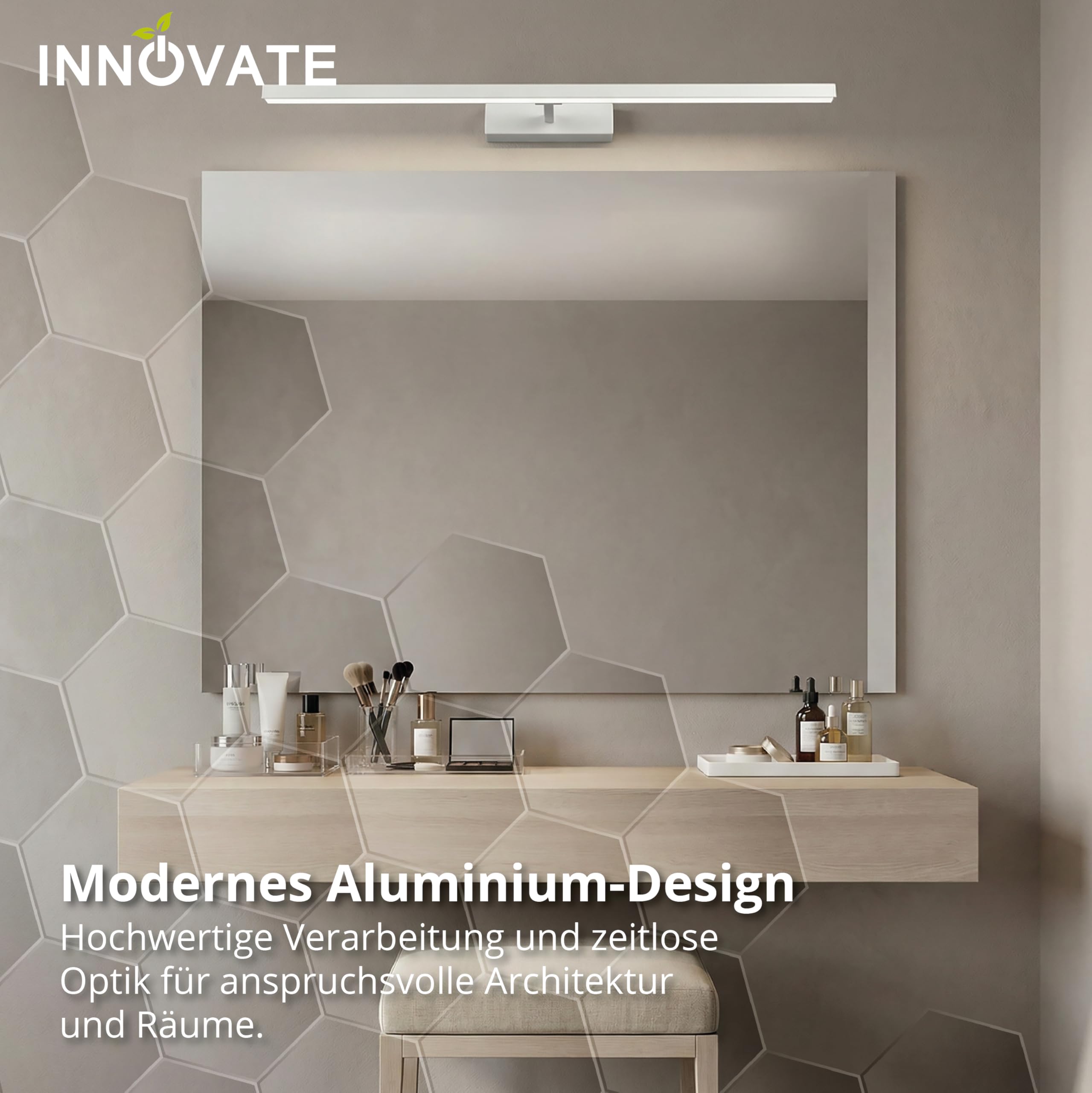 INNOVATE LED Spiegelleuchte Spiegelschrank Bad Weiß [LED Lampe 230 V ColourSwitch schwenkbar] Bild Badezimmer Spiegelschrank I Schrankbeleuchtung Badezimmerschrank I Spiegelleuchte Bad Bilderlampe