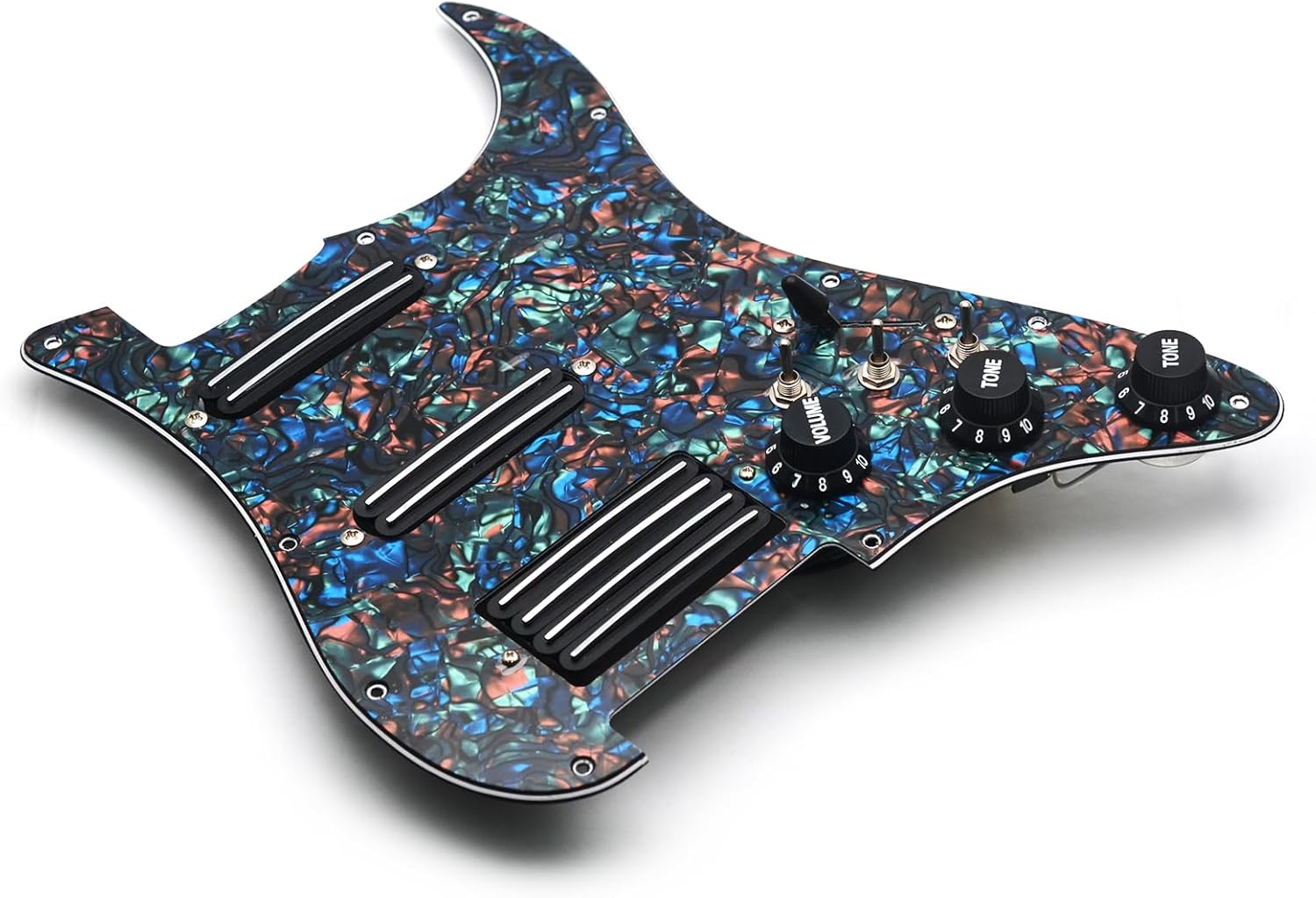 SSH-Coil Splitting Electric Guitar Pickguard Two Mini Humbucker + ONE 4 Coil Pickup High Output-(9K/9K/18K) Loaded Prewired Scratchplate (Abalone Pearl, SSH)