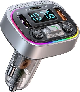 Upgraded V5.1 FM Bluetooth Transmitter Car, Type-C PD 20W+ QC3.0 Fast USB Charger, Wireless Bluetooth 5.1 Radio Car Kit, Supports Bluetooth & U-Disk