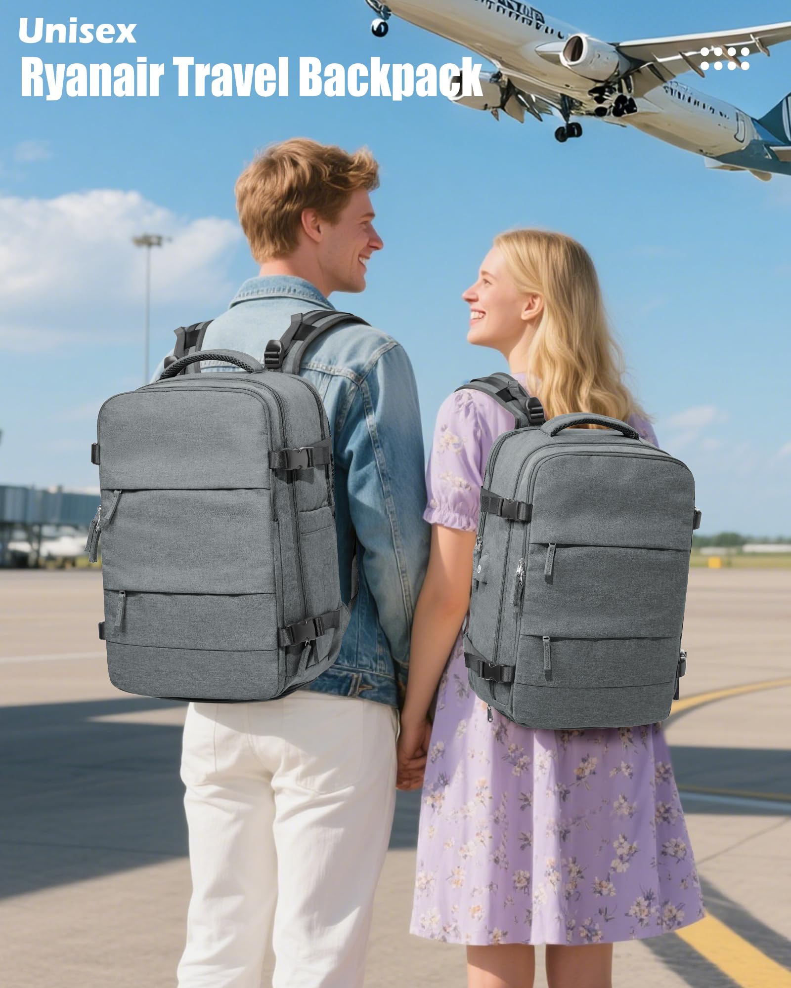 SZLX Zaino Ryanair 40x30x20 Sottovuoto Zaino da Viaggio 40x30x20 Wizzair Donna da escursionismo sportivo impermeabile Zaino Casual Laptop da 14 Pollici con porta di ricarica USB Scomparto per Scarpe