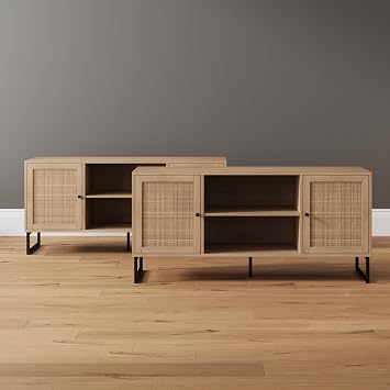 Nathan James 74101 Mina Modern TV Stand, Entertainment Cabinet, Media Console with Storage Doors for Living Room or Media Room, Oak/Black, Set of 2