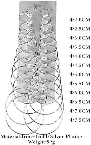 Miniatura 3 de Juego de 12 pares de aretes de aro con círculo grande, joyería de moda para mujeres y niñas, diámetro 2-7.5cm